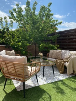 Lounge Set Rattan Naturlich 4-Sitzer Auflagen Hellgrau Corinth Ii
