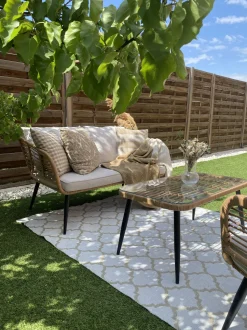 Lounge Set Rattan Naturlich 4-Sitzer Auflagen Hellgrau Corinth Ii