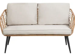 Lounge Set Rattan Naturlich 4-Sitzer Auflagen Hellgrau Corinth Ii