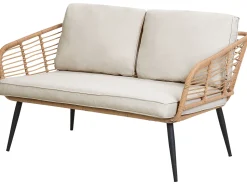 Lounge Set Rattan Naturlich 4-Sitzer Auflagen Hellgrau Corinth Ii