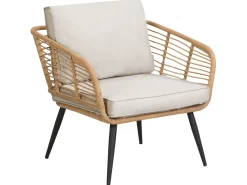 Lounge Set Rattan Naturlich 4-Sitzer Auflagen Hellgrau Corinth Ii