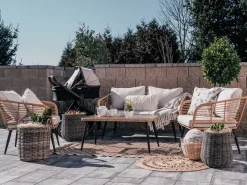Lounge Set Rattan Naturlich 4-Sitzer Auflagen Hellgrau Corinth Ii
