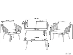Lounge Set Rattan Naturlich 4-Sitzer Auflagen Hellgrau Corinth Ii