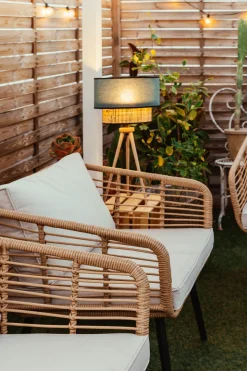 Lounge Set Rattan Naturlich 4-Sitzer Auflagen Hellgrau Corinth Ii