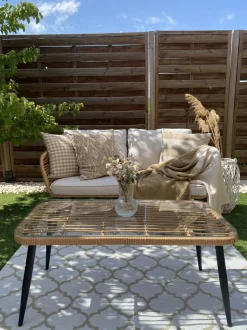 Lounge Set Rattan Naturlich 4-Sitzer Auflagen Hellgrau Corinth Ii