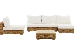 Lounge Set Rattan Naturlich 4-Sitzer Linksseitig Modular Auflagen Cremeweis Varallo