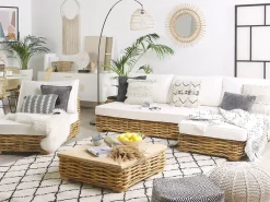 Lounge Set Rattan Naturlich 4-Sitzer Linksseitig Modular Auflagen Cremeweis Varallo