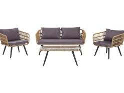 Lounge Set Rattan Naturlich 4-Sitzer Auflagen Graphitgrau Fobello