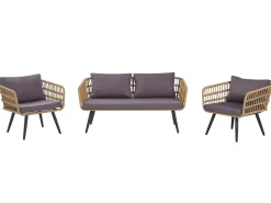 Lounge Set Rattan Naturlich 4-Sitzer Auflagen Graphitgrau Fobello