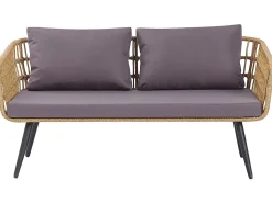 Lounge Set Rattan Naturlich 4-Sitzer Auflagen Graphitgrau Fobello