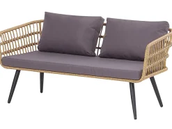 Lounge Set Rattan Naturlich 4-Sitzer Auflagen Graphitgrau Fobello