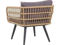 Lounge Set Rattan Naturlich 4-Sitzer Auflagen Graphitgrau Fobello