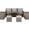 Lounge Set Rattan Taupe 5-Sitzer Auflagen Grau Fonti