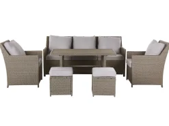 Lounge Set Rattan Taupe 5-Sitzer Auflagen Grau Fonti