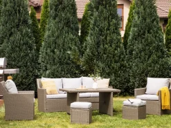 Lounge Set Rattan Taupe 5-Sitzer Auflagen Grau Fonti