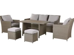 Lounge Set Rattan Taupe 5-Sitzer Auflagen Grau Fonti
