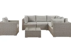 Lounge Set Rattan Taupe 6-Sitzer Linksseitig Modular Auflagen Hellgrau Contare