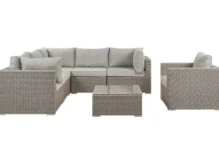 Lounge Set Rattan Taupe 6-Sitzer Linksseitig Modular Auflagen Hellgrau Contare