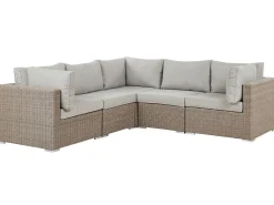 Lounge Set Rattan Taupe 6-Sitzer Linksseitig Modular Auflagen Hellgrau Contare