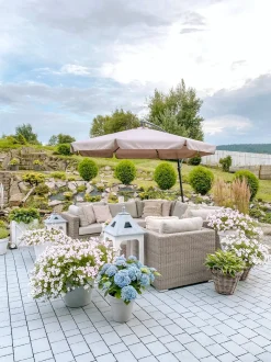 Lounge Set Rattan Taupe 6-Sitzer Linksseitig Modular Auflagen Hellgrau Contare