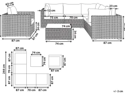 Lounge Set Rattan Taupe 6-Sitzer Linksseitig Modular Auflagen Hellgrau Contare