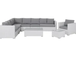 Lounge Set Rattan Weis 8-Sitzer Modular Auflagen Grau Xxl