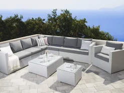 Lounge Set Rattan Weis 8-Sitzer Modular Auflagen Grau Xxl