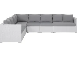 Lounge Set Rattan Weis 8-Sitzer Modular Auflagen Grau Xxl