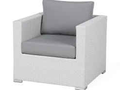 Lounge Set Rattan Weis 8-Sitzer Modular Auflagen Grau Xxl