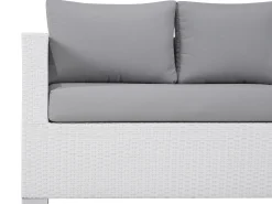 Lounge Set Rattan Weis 8-Sitzer Modular Auflagen Grau Xxl