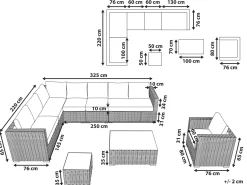Lounge Set Rattan Weis 8-Sitzer Modular Auflagen Grau Xxl