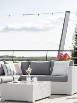 Lounge Set Rattan Weis 8-Sitzer Modular Auflagen Grau Xxl