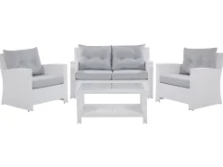 Lounge Set Rattan Weis 4-Sitzer Auflagen Grau San Marino