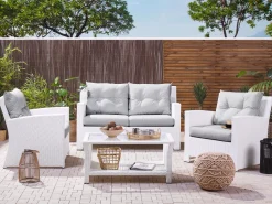 Lounge Set Rattan Weis 4-Sitzer Auflagen Grau San Marino