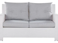 Lounge Set Rattan Weis 4-Sitzer Auflagen Grau San Marino