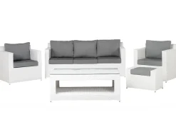 Lounge Set Rattan Weis 6-Sitzer Auflagen Grau Roma