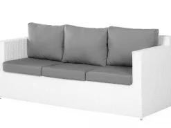 Lounge Set Rattan Weis 6-Sitzer Auflagen Grau Roma