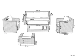 Lounge Set Rattan Weis 6-Sitzer Auflagen Grau Roma