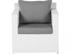 Lounge Set Rattan Weis 6-Sitzer Auflagen Grau Roma