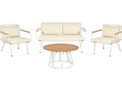 Lounge Set Stahl Weis 4-Sitzer Auflagen Beige Montesilvano