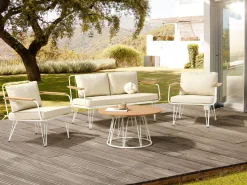 Lounge Set Stahl Weis 4-Sitzer Auflagen Beige Montesilvano