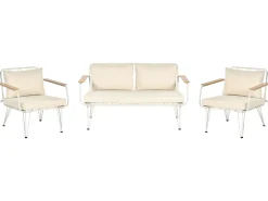 Lounge Set Stahl Weis 4-Sitzer Auflagen Beige Montesilvano