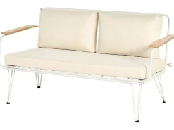 Lounge Set Stahl Weis 4-Sitzer Auflagen Beige Montesilvano