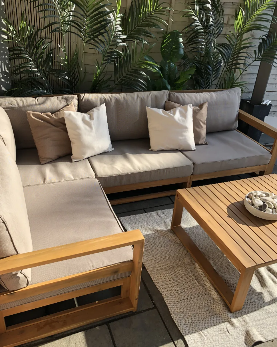 Lounge Set Zertifiziertes Holz Hellbraun 4-Sitzer Modular Auflagen Taupe Timor