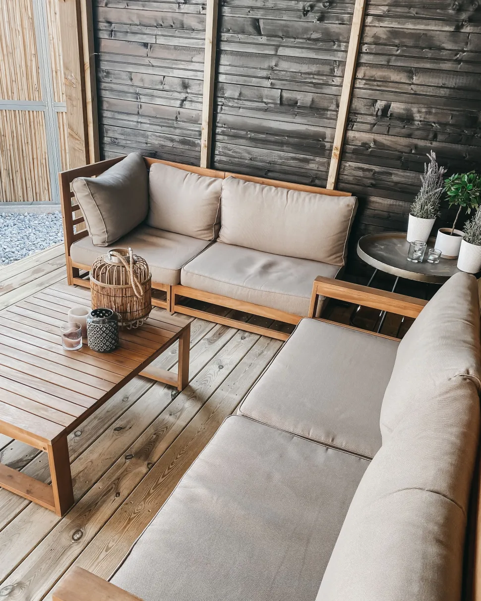 Lounge Set Zertifiziertes Holz Hellbraun 4-Sitzer Modular Auflagen Taupe Timor