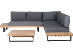 Lounge Set Zertifiziertes Akazienholz 5-Sitzer Hellbraun Auflagen Grau Mykonos