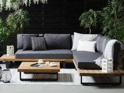 Lounge Set Zertifiziertes Akazienholz 5-Sitzer Hellbraun Auflagen Grau Mykonos