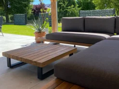 Lounge Set Zertifiziertes Akazienholz 5-Sitzer Hellbraun Auflagen Grau Mykonos