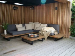 Lounge Set Zertifiziertes Akazienholz 5-Sitzer Hellbraun Auflagen Grau Mykonos