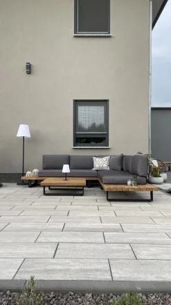 Lounge Set Zertifiziertes Akazienholz 5-Sitzer Hellbraun Auflagen Grau Mykonos